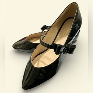 Chic Black Patent Leather Heels with Bow